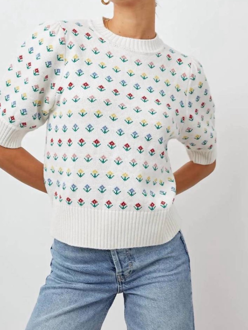 RAILS wool blend floral marie sweater in white